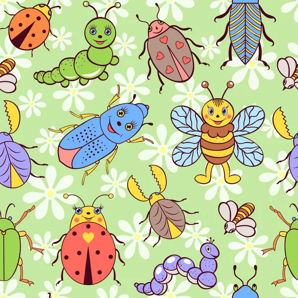 Seamless pattern with cute colorful insects — Stock Vector