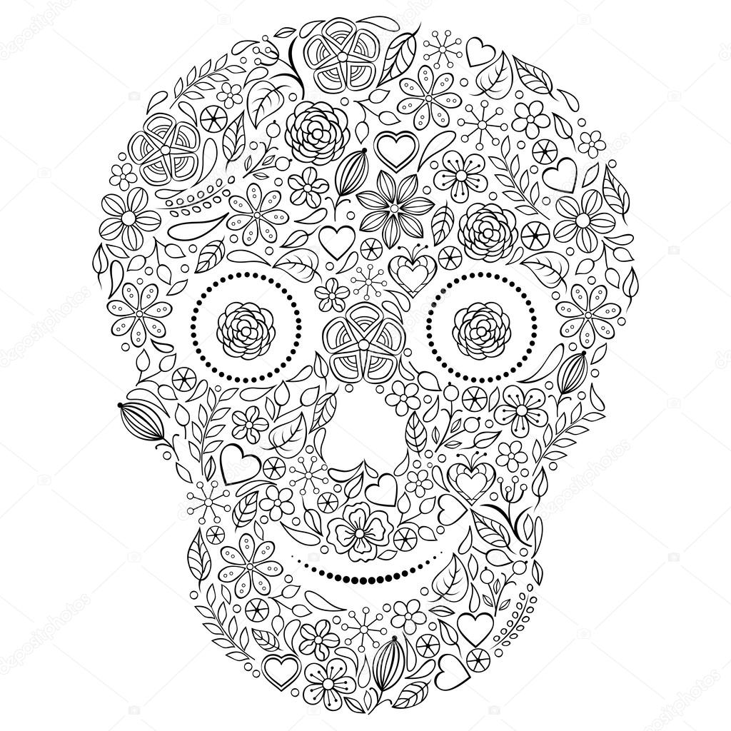Abstract floral skull on white background.