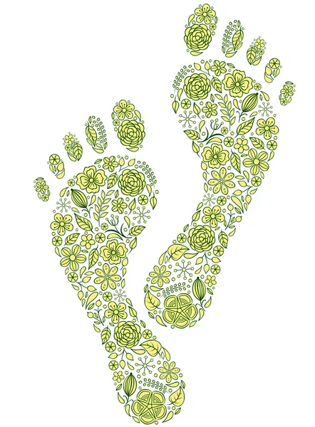 Fehér alapon zöld emberi lábnyomok — Stock Vector