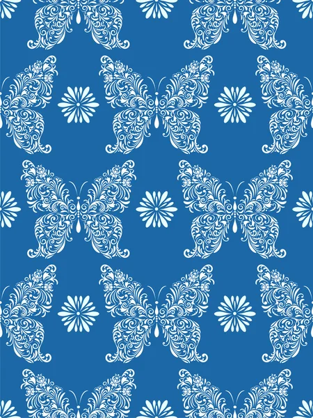 Mariposas florales abstractas sobre fondo azul — Vector de stock