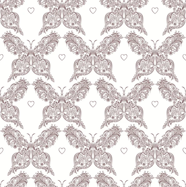 无缝模式的抽象花卉蝴蝶 — 图库矢量图片