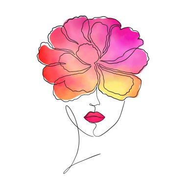 Şakayık çiçekli kadın yüzü