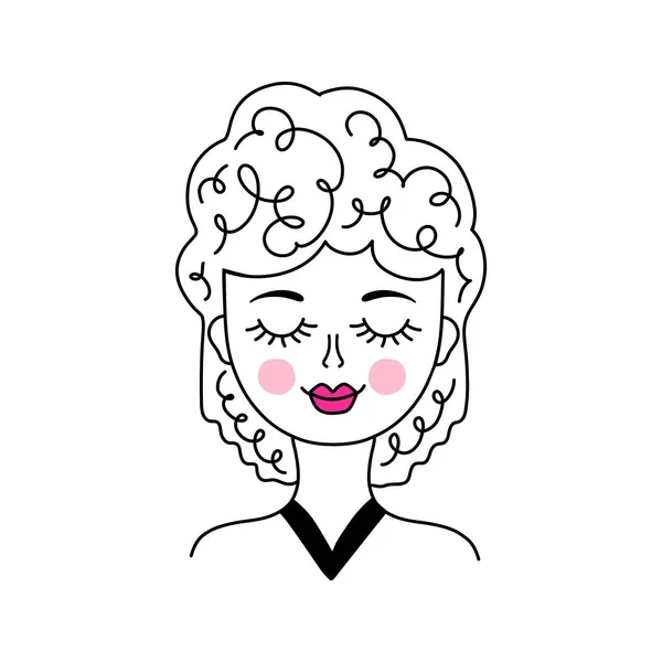 Visage de femme dans le style doodle. — Image vectorielle