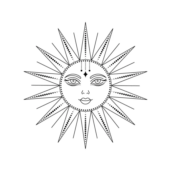 Sun in line art style — стоковый вектор
