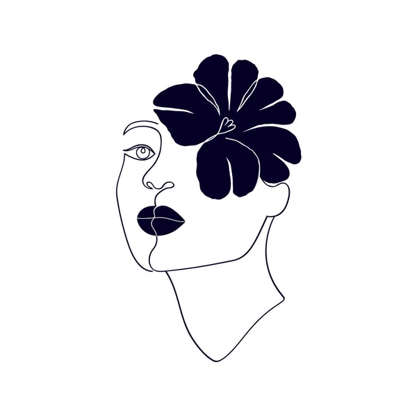 Visage féminin avec fleur — Image vectorielle