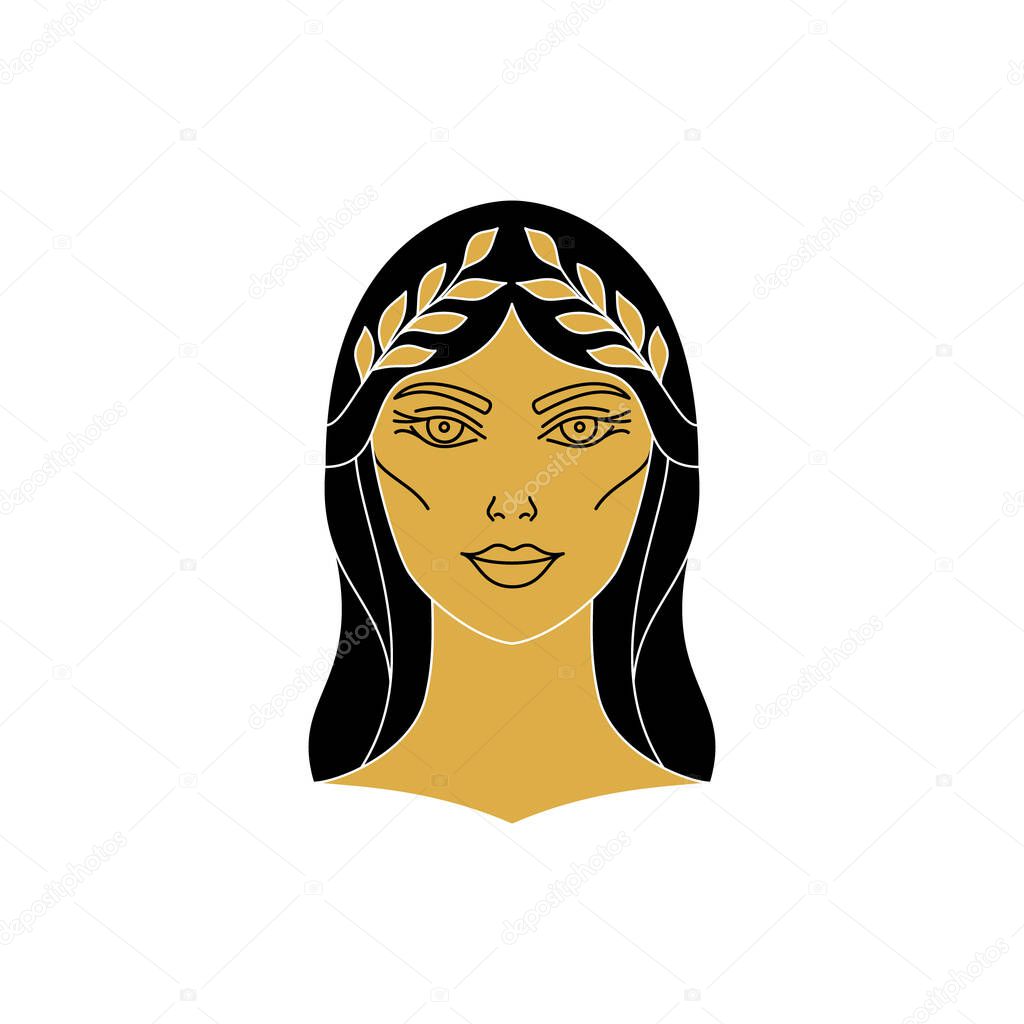 Greek goddess Demeter on white background. Icon in line art style.