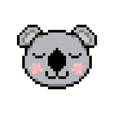 Beyaz arkaplanda piksel resim tarzında koala başı.