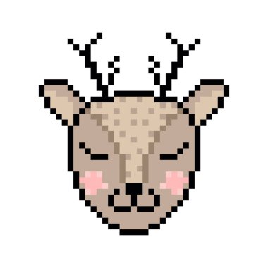 Geyik başı beyaz arkaplanda piksel resim tarzında..