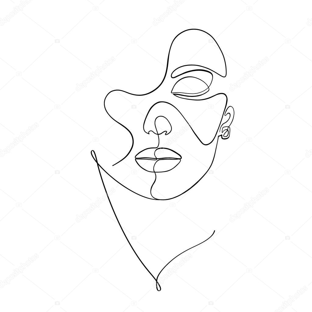 Minimal woman face on white background.One line drawing style..