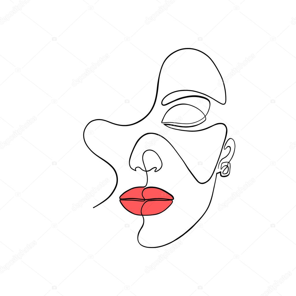 Minimal woman face on white background.One line drawing style.