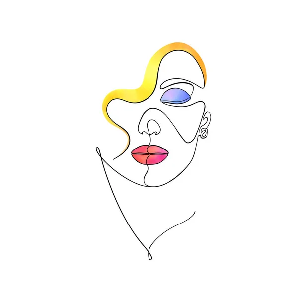 Minimal Visage Femme Sur Fond Blanc Style Dessin Ligne — Image vectorielle