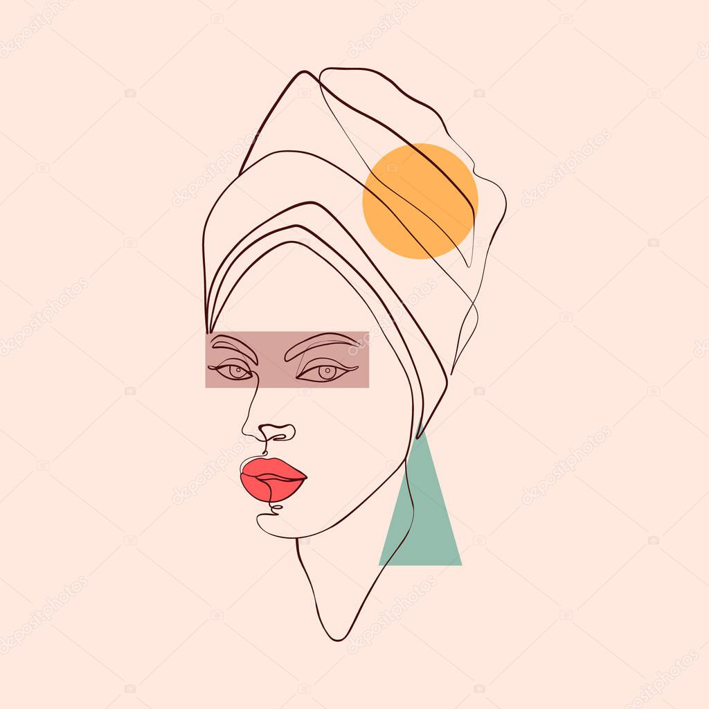Woman face with geometric shape. Minimal art.