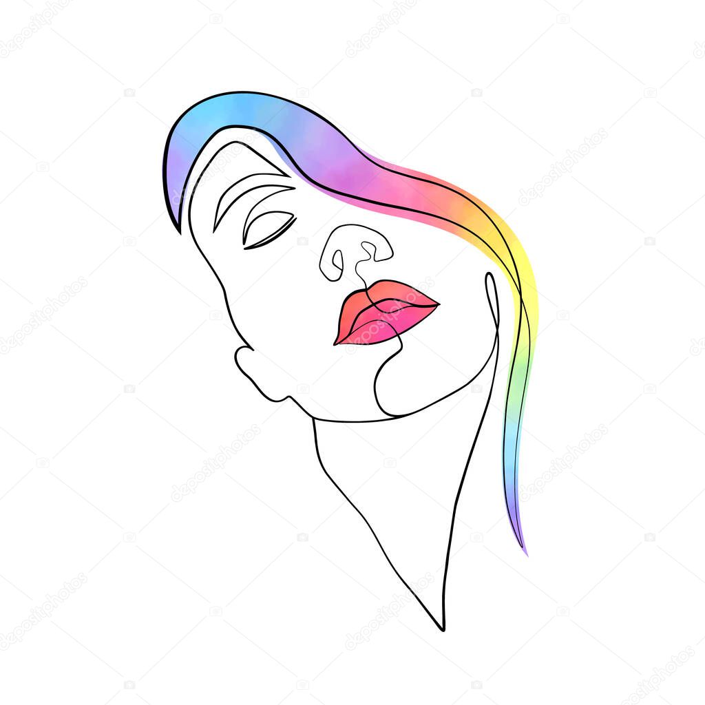 Minimal woman face on white background.One line drawing style..