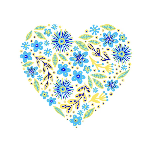 Floral Heart Doodle Style Yellow Blue Colors Flag Ukraine — Wektor stockowy
