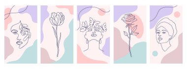 Collection of covers for social media stories, cards, flyers, posters, banners and other promotion.Beauty and fashion concept..