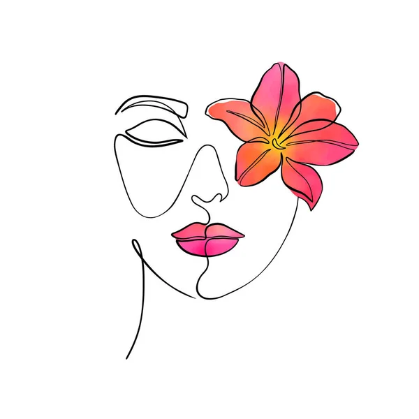 Minimal Visage Femme Sur Fond Blanc Style Dessin Ligne — Image vectorielle