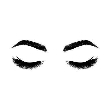 Hand drawn eyelahes and eyebrows on white background.