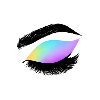 Female eye with bright make up.Female eyelash and eyebrow on white background.