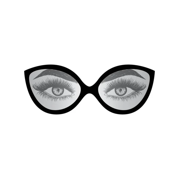 Hand Drawn Female Eyes Eyeglasses — Stockvektor