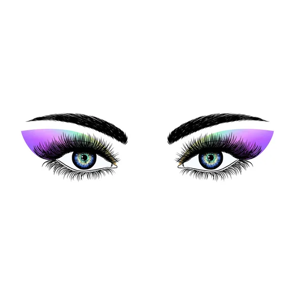 Female Eyes Bright Make Hand Drawn Eyes White Background — Vetor de Stock