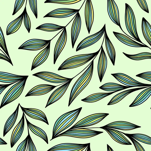 Seamless Pattern Striped Branches Green Background — ストックベクタ