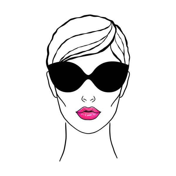 Mujer Joven Gafas Sol Sobre Fondo Blanco — Vector de stock
