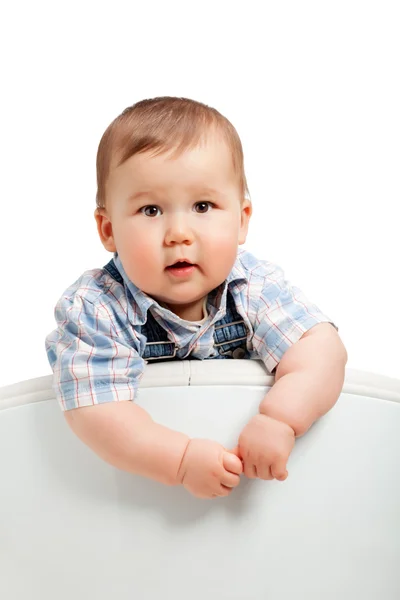 Carino piccolo bambino ragazzo su un bianco — Foto Stock