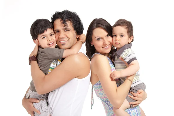 Familia multirracial feliz de cuatro — Foto de Stock