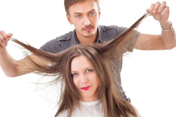 Professzionális fodrász hosszú haj modell — Stock Fotó