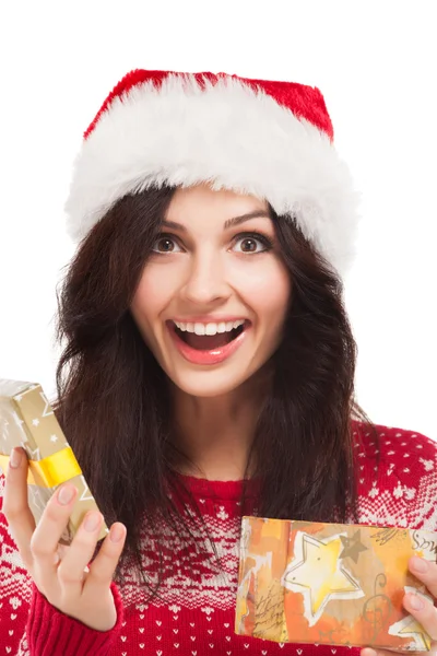 Menina bonita vestindo roupas de santa claus — Fotografia de Stock