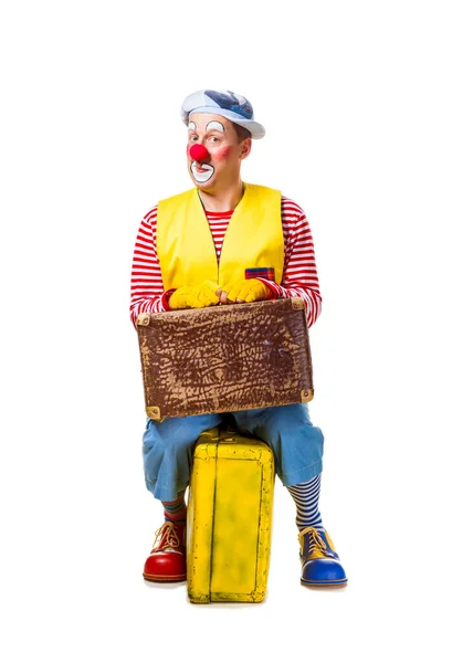 Een Grappige Clown Met Lachende Blije Uitdrukking Geïsoleerd Witte Achtergrond — Stockfoto