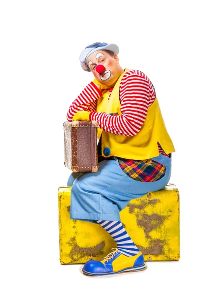Een Grappige Clown Met Lachende Blije Uitdrukking Geïsoleerd Witte Achtergrond — Stockfoto