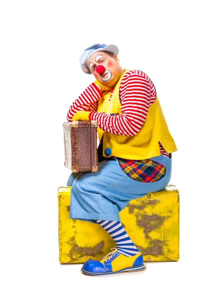 Смешной Клоун Улыбающимся Радостным Лицом Изолированный Белом Фоне — стоковое фото