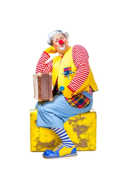 Drôle Clown Expression Joyeuse Souriante Isolé Sur Fond Blanc — Photo