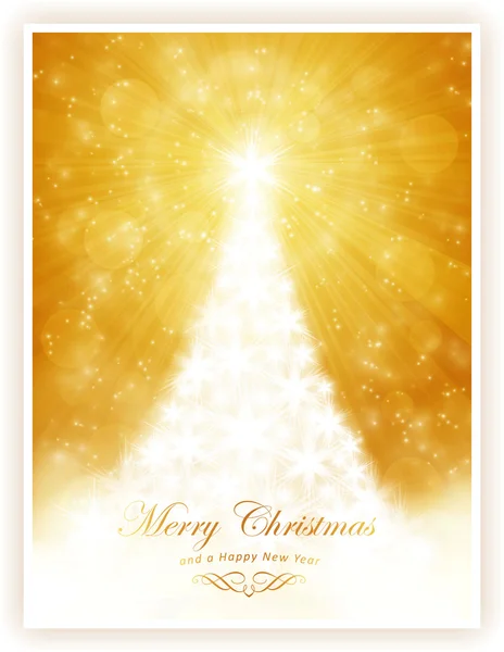 Albero di Natale bianco lucido su sfondo dorato scintillante — Vettoriale Stock