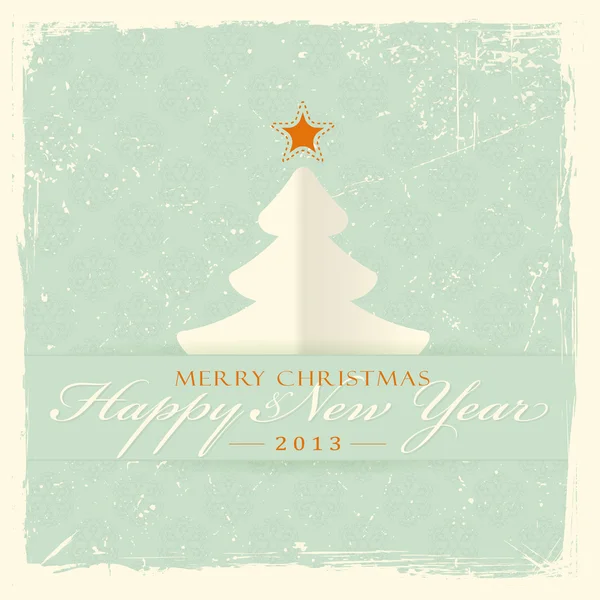 Árbol de Navidad con texto Feliz Navidad y Feliz Año Nuevo — Vector de stock