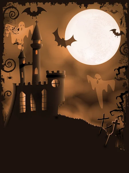 Spooky halloween slott, vektor bakgrund — Stock vektor