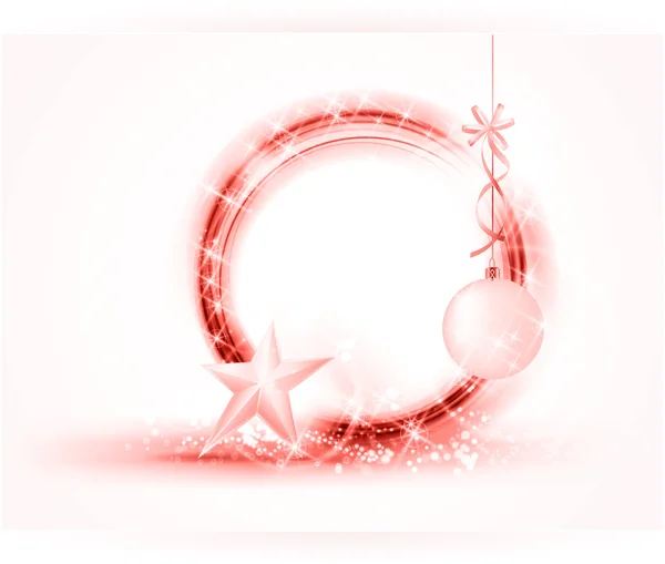 Circular red Christmas frame with star and bauble — Stockvector