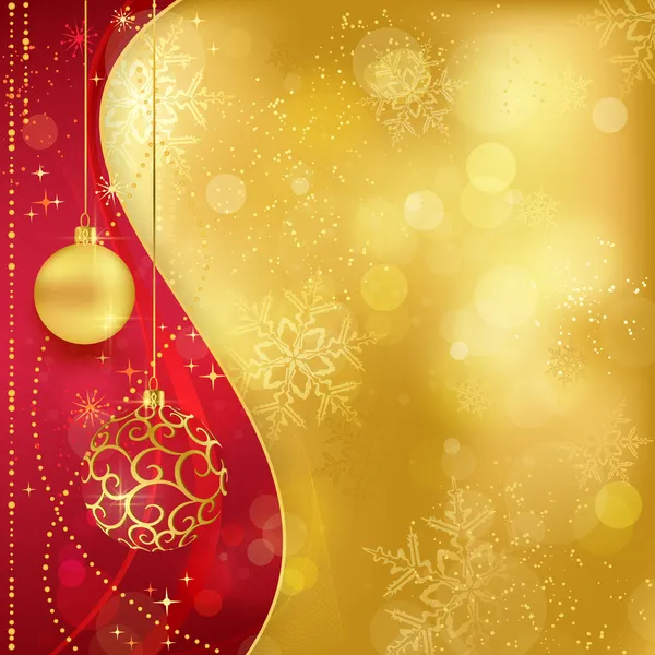 Rouge fond de Noël doré avec des boules — Image vectorielle