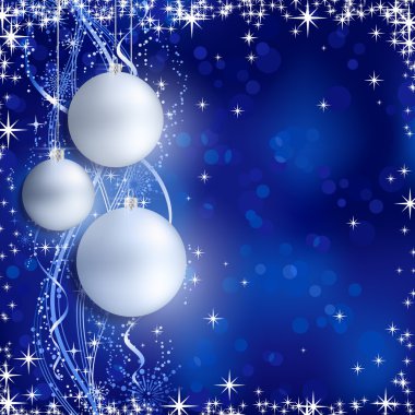 Mavi Noel arka plan asılı baubles ile gümüş