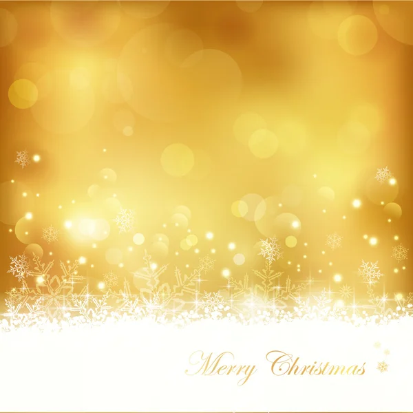 Golden glowing Christmas background with stars, snowflakes and lights — Stock Vector