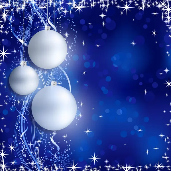 Silver blue Christmas background with hanging baubles — Stock Vector