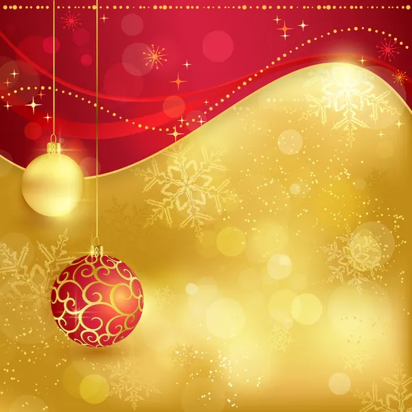 Red golden Christmas background with baubles — Stock Vector