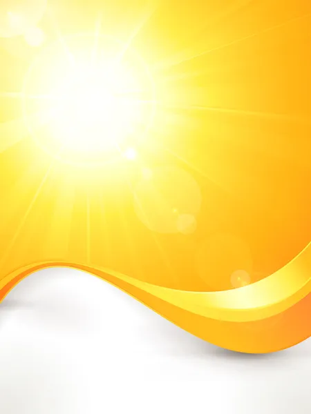 Canlı sıcak vektör yaz güneşi ile lens flare ve dalga deseni
