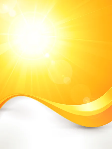 Vibrante sol de verano vector caliente con destello de lente y patrón de onda — Vector de stock