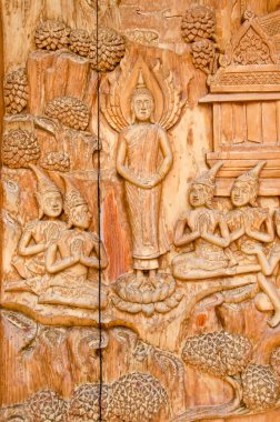 Tayland Tayland tik oyma kapı tarzı Tapınak