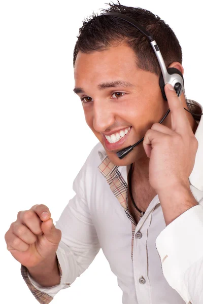 Manliga call centre operatör eller receptionist — Stockfoto