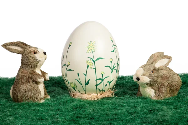 Handpainted Easter Egg with bunnies — Stock Photo, Image