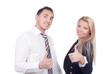 iş adamı ve başparmak gösterilen kadın
