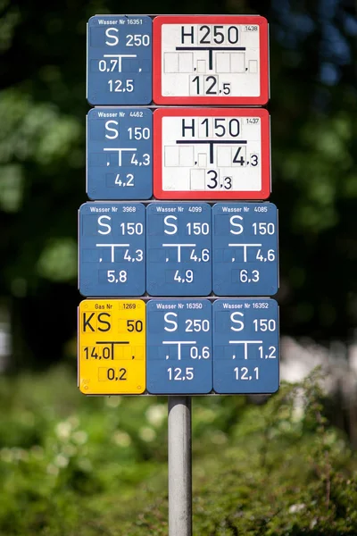 Collection of german utilities supply signage — Stock Photo, Image